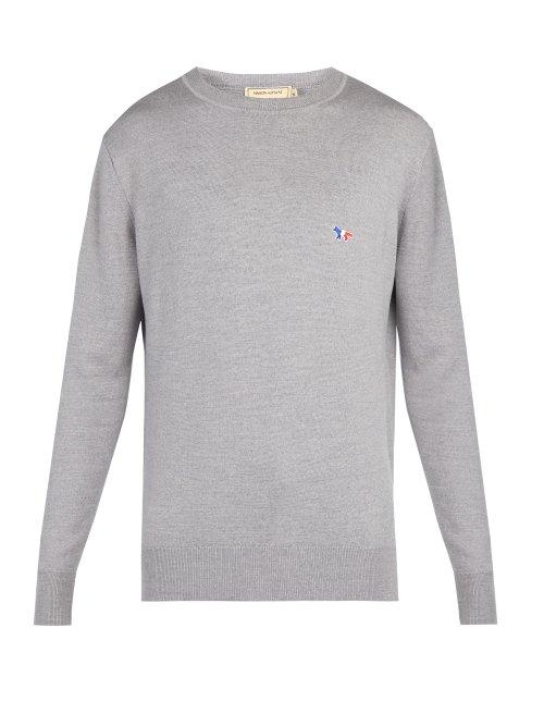 Matchesfashion.com Maison Kitsun - Crew Neck Wool Sweater - Mens - Grey