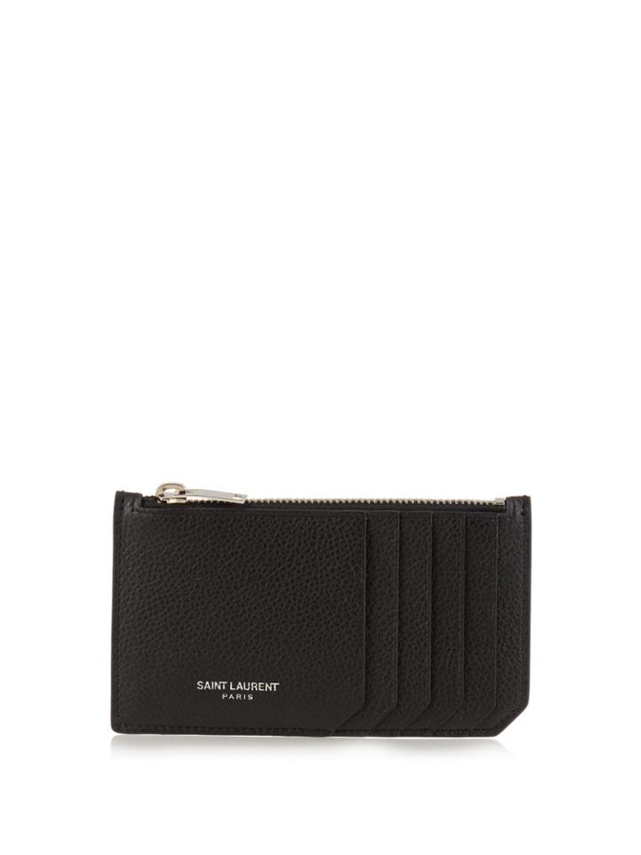 Saint Laurent Fragments Pebbled-leather Cardholder