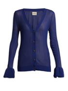 Matchesfashion.com Khaite - Eloise Ruffled Cuff Ribbed Knit Cardigan - Womens - Dark Blue