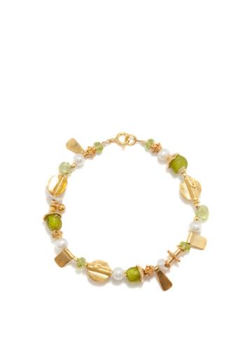 Katerina Makriyianni - Pearl, Peridot & 24kt Gold-vermeil Charm Bracelet - Womens - Green Gold