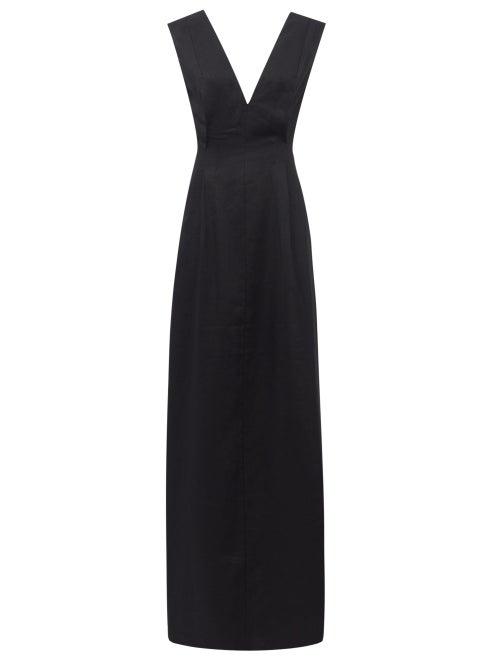 Matchesfashion.com Albus Lumen - Pinched-waist Linen Maxi Dress - Womens - Black