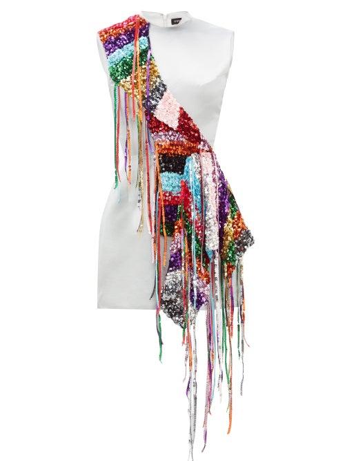 Matchesfashion.com Germanier - Sequin Strand Satin Mini Dress - Womens - Black Multi