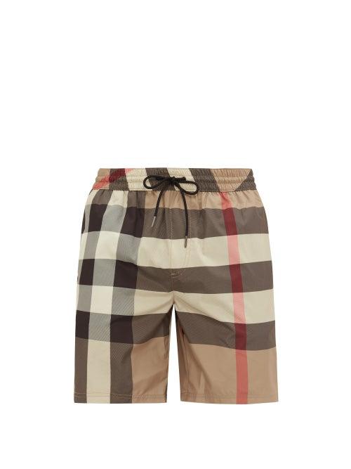 Matchesfashion.com Burberry - Exploded Check Swim Shorts - Mens - Beige