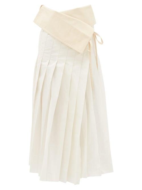 Matchesfashion.com 2 Moncler 1952 - Asymmetric Pleated Cotton-blend Taffeta Skirt - Womens - White Multi