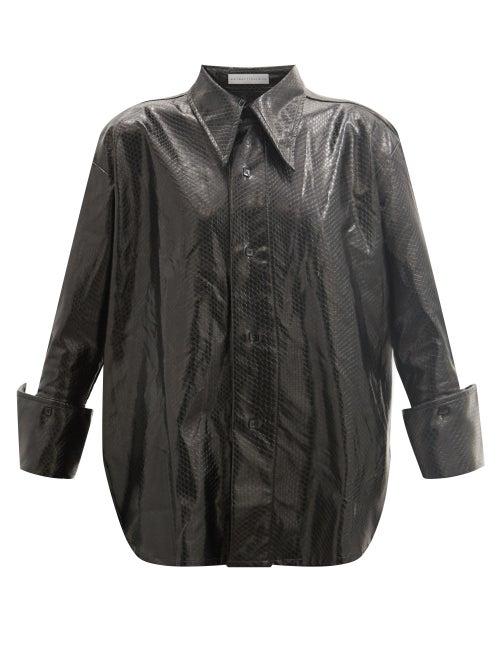 Matchesfashion.com Palmer//harding - Marcai Spearpoint-collar Faux-leather Shirt - Womens - Black