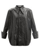 Matchesfashion.com Palmer//harding - Marcai Spearpoint-collar Faux-leather Shirt - Womens - Black