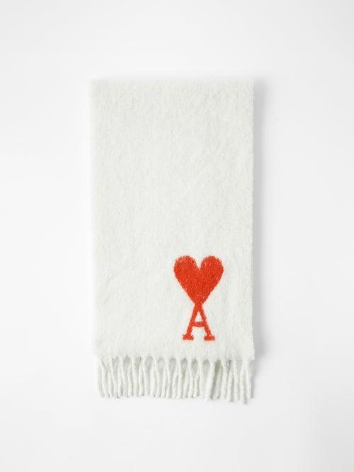 Ami - Ami De Caur-logo Fringed Wool Scarf - Mens - Off White