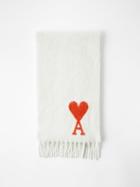 Ami - Ami De Caur-logo Fringed Wool Scarf - Mens - Off White