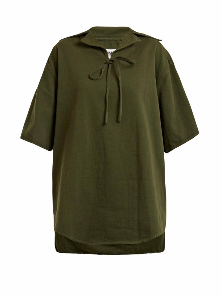 Mm6 Maison Margiela Oversized Tie-neck Cotton-twill Top