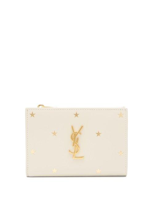 Matchesfashion.com Saint Laurent - Star Print Leather Bi Fold Wallet - Womens - White Gold