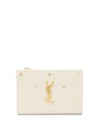 Matchesfashion.com Saint Laurent - Star Print Leather Bi Fold Wallet - Womens - White Gold