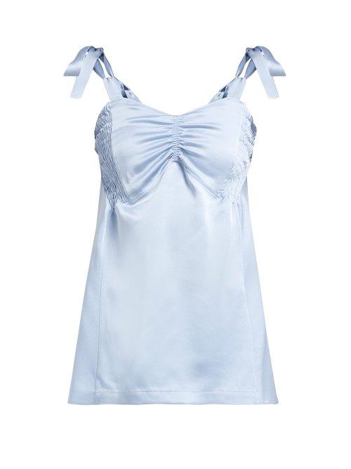 Matchesfashion.com Colville - Smocked Panel Satin Top - Womens - Blue