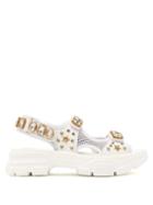 Matchesfashion.com Gucci - Aguru Crystal Embellished Leather And Mesh Sandals - Womens - White