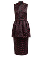 Matchesfashion.com Simone Rocha - Peplum Panel Floral Embroidered Satin Dress - Womens - Black Red