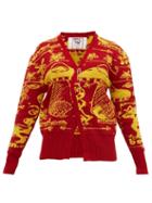 Matchesfashion.com Matty Bovan - Tucked-hem Ufo-jacquard Cardigan - Womens - Red Multi