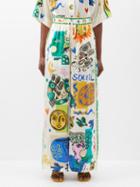 Ale Mais - Soleil Impressionist-print Silk Wide-leg Trousers - Womens - Multi