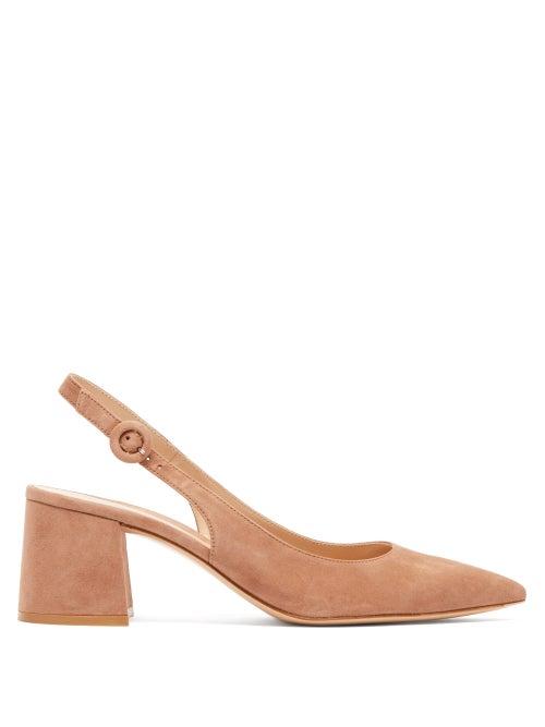 Matchesfashion.com Gianvito Rossi - Agata Point-toe Suede Slingback Pumps - Womens - Nude