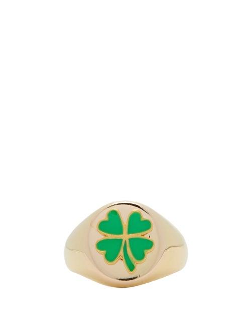 Matchesfashion.com Wilhelmina Garcia - Gold-vermeil Clover Signet Ring - Womens - Green Gold
