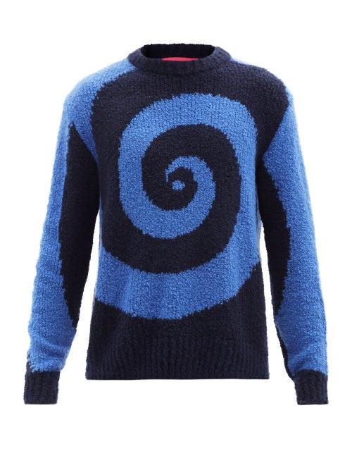 The Elder Statesman - Swirl-jacquard Boucl Sweater - Mens - Blue Multi
