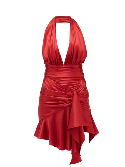 Matchesfashion.com Alexandre Vauthier - Halterneck Ruched Silk-blend Satin Mini Dress - Womens - Red
