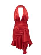 Matchesfashion.com Alexandre Vauthier - Halterneck Ruched Silk-blend Satin Mini Dress - Womens - Red