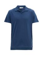 Matchesfashion.com Onia - Shaun Open Collar Linen Blend Polo Shirt - Mens - Blue