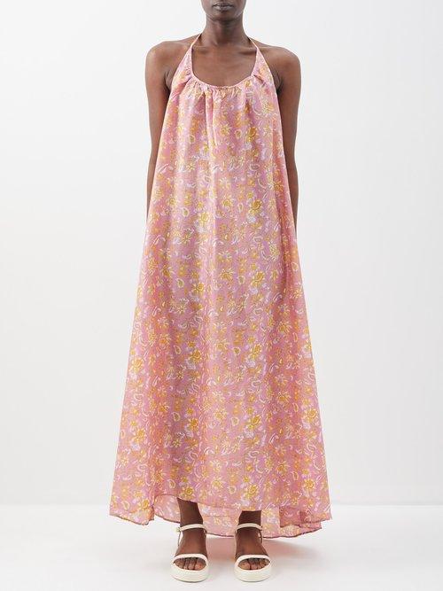 Hannah Artwear - Stella Floral-print Silk-habotai Dress - Womens - Pink Multi
