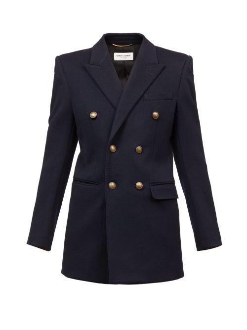 Matchesfashion.com Saint Laurent - Double-breasted Felt Blazer - Womens - Navy