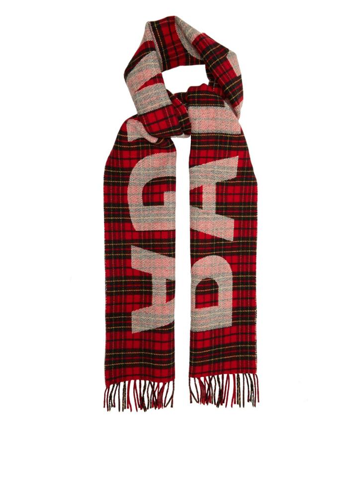 Balenciaga Tartan Logo-print Wool Scarf
