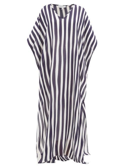 Matchesfashion.com Odyssee - Beau Striped Crepe Kaftan - Womens - Navy Stripe
