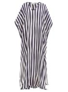 Matchesfashion.com Odyssee - Beau Striped Crepe Kaftan - Womens - Navy Stripe