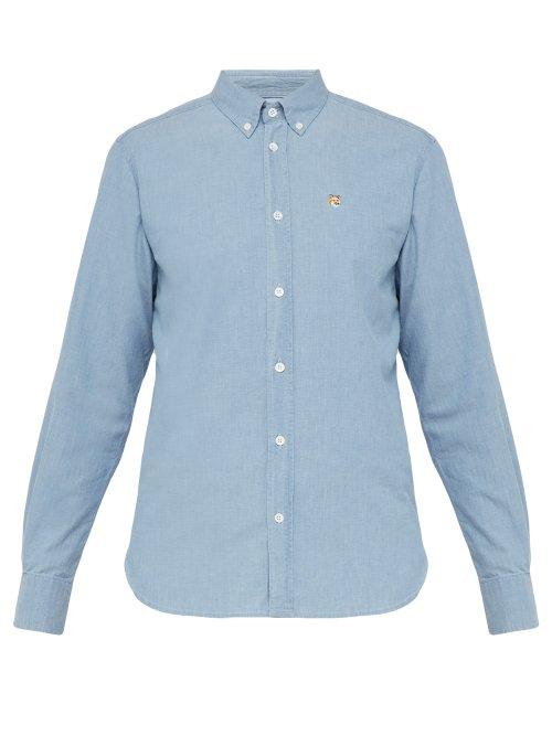 Matchesfashion.com Maison Kitsun - Fox Embroidered Cotton Chambray Shirt - Mens - Blue