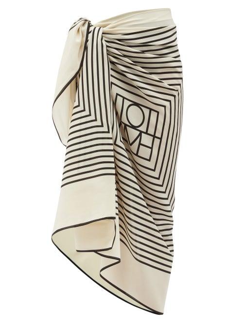 Matchesfashion.com Totme - Monogram-print Silk-voile Sarong - Womens - Ivory Multi