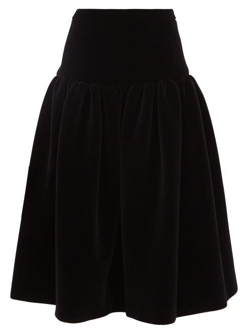 Matchesfashion.com Sara Lanzi - Gathered Velvet Midi Skirt - Womens - Black