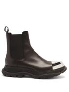 Matchesfashion.com Alexander Mcqueen - Tread Metal Toe-cap Leather Chlesea Boots - Mens - Black Silver