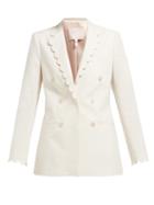 Matchesfashion.com Rebecca Taylor - Scalloped Double Breasted Cotton Blend Blazer - Womens - Ivory