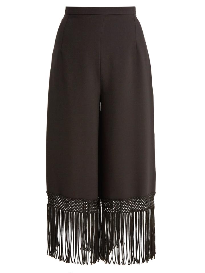 Andrew Gn Fringed-hem Wide-leg Crepe Trousers