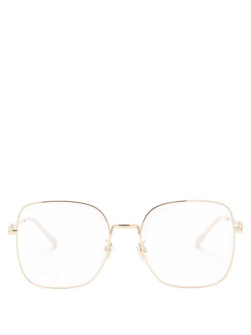 Matchesfashion.com Gucci - Horsebit Square Metal Glasses - Womens - Gold
