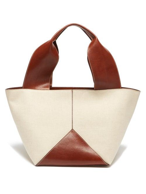 Mtier - Market Canvas And Leather Tote Bag - Womens - Cream Brown