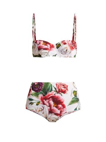 Matchesfashion.com Dolce & Gabbana - Peony Print Bikini - Womens - Pink Multi