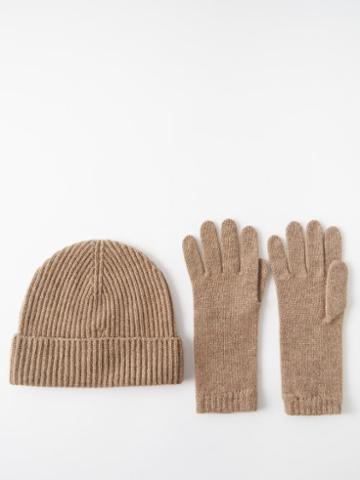 Johnstons Of Elgin - Cashmere Beanie Hat And Gloves Set - Womens - Camel