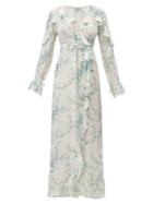 Matchesfashion.com D'ascoli - Bedford Floral Print Silk Dress - Womens - Blue