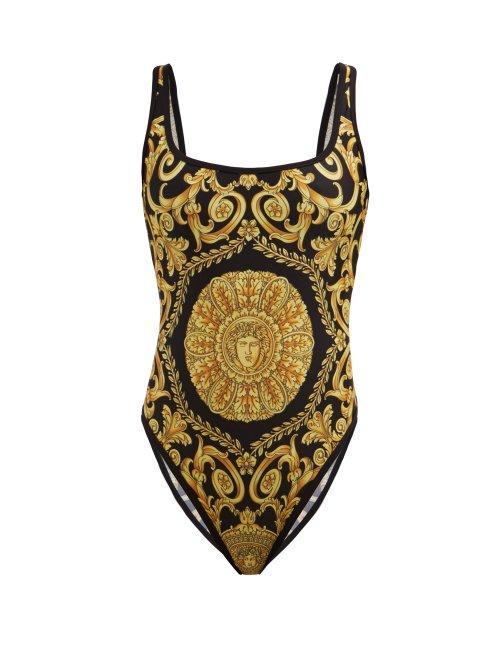 Matchesfashion.com Versace - Medusa Print High Leg One Piece Swimsuit - Womens - Black Gold