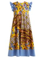 Matchesfashion.com Msgm - Floral Print Cotton Dress - Womens - Yellow Multi