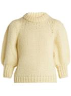 Ganni Julliard Puff-sleeve Mohair And Wool-blend Sweater