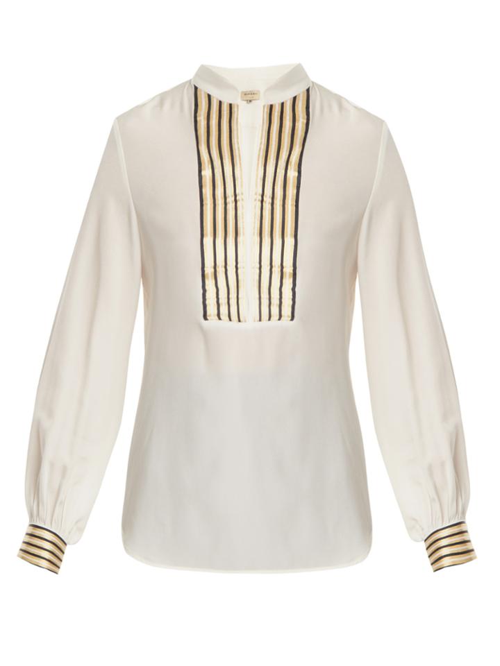 Zeus + Dione Mandarin Collar V-neck Silk Blouse