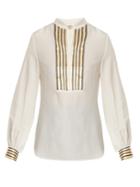 Zeus + Dione Mandarin Collar V-neck Silk Blouse