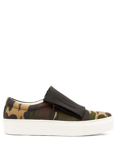 Matchesfashion.com Primury - Curio Slip On Camo Print Canvas Trainers - Womens - Khaki Multi