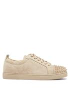 Mens Shoes Christian Louboutin - Louis Junior Spike-embellished Suede Trainers - Mens - White