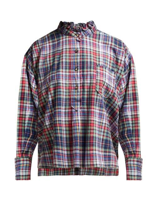 Matchesfashion.com Isabel Marant Toile - Dresden Ruffle Collar Check Shirt - Womens - Green Multi